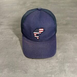 Simms Fishing Snapback Hat Men Navy Blue American Flag Fish Mesh Trucker‎ Cap